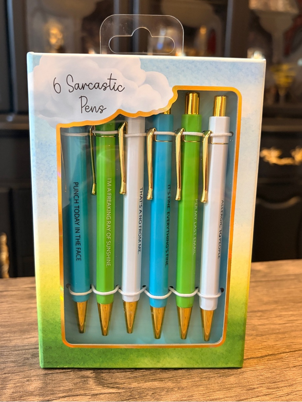 -Blue, Green, White sarcastic pens- set of 6